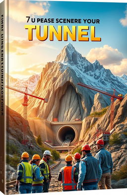 An engaging book cover design illustrating the monumental feat of engineering involved in building a tunnel under a majestic mountain