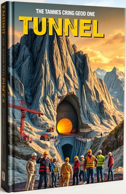 An engaging book cover design illustrating the monumental feat of engineering involved in building a tunnel under a majestic mountain