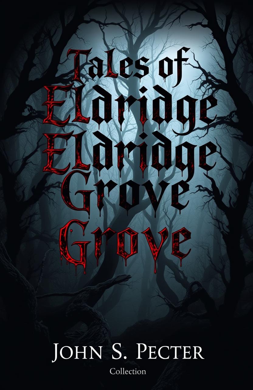 A chilling book cover for a collection of horror stories titled 'Tales of Eldridge Grove' by John S