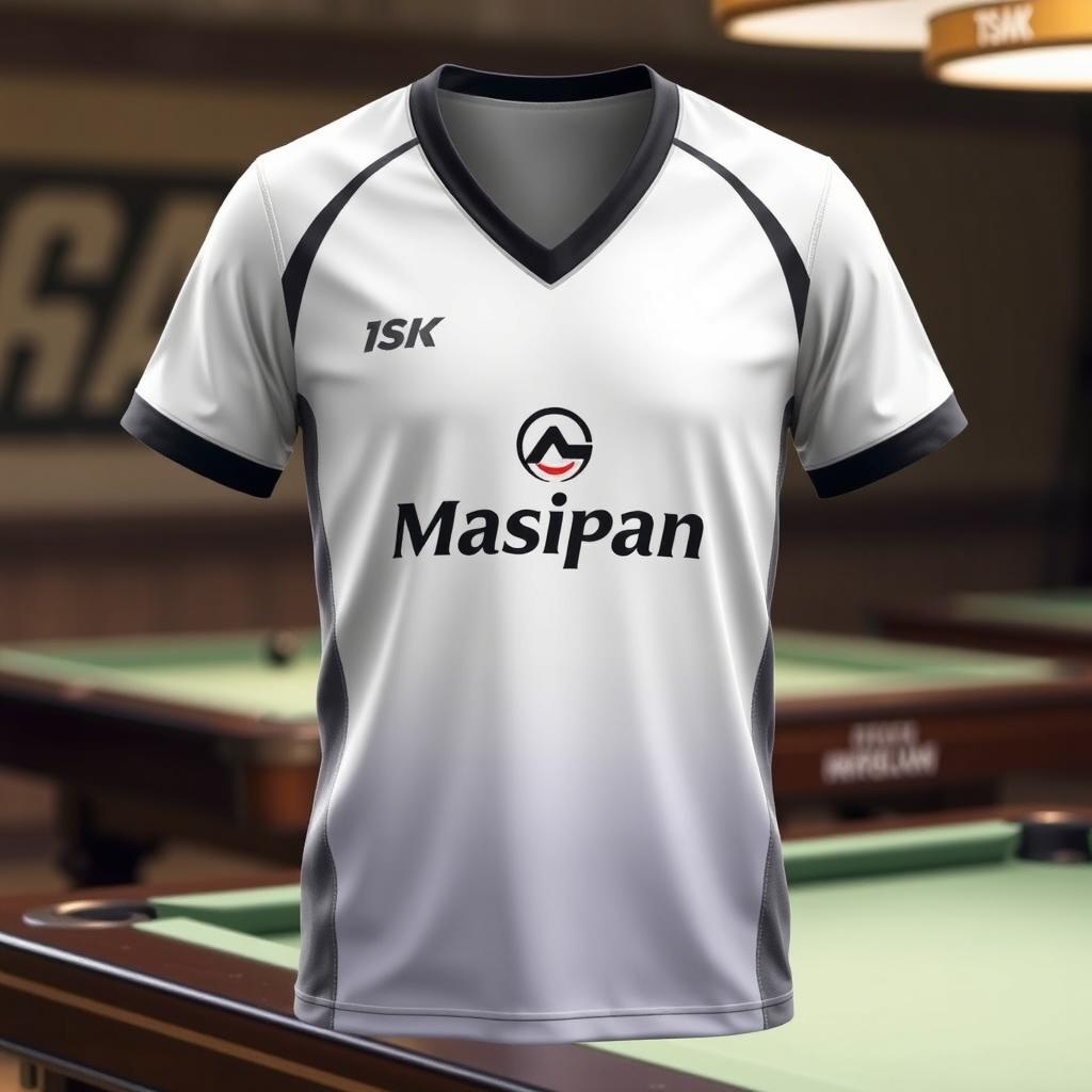 An elegant billiard jersey featuring a white color gradation that smoothly transitions from a bright white at the top to a soft off-white at the bottom