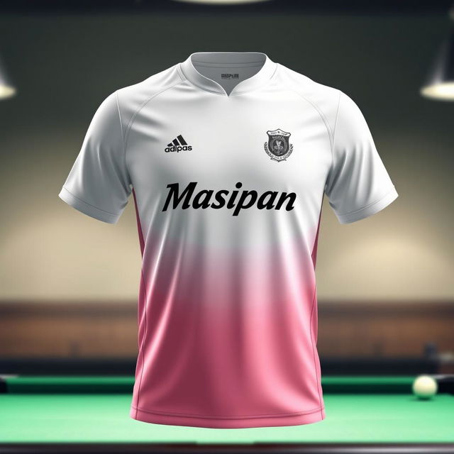 An elegant billiard jersey featuring a white color gradation that smoothly transitions from a bright white at the top to a soft off-white at the bottom