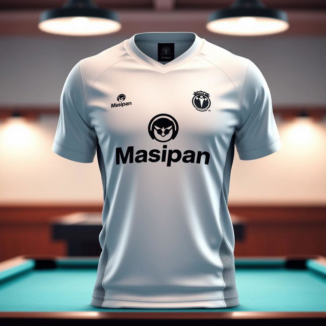 A stylish billiard jersey showcasing a unique white color grading effect that transitions subtly from bright white at the top to a softer off-white towards the bottom