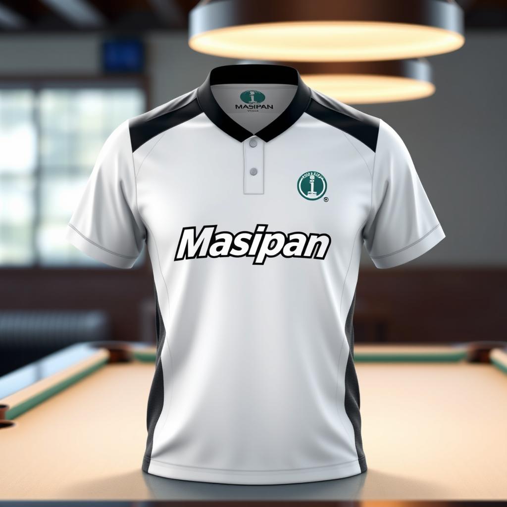 A stylish billiard jersey showcasing a unique white color grading effect that transitions subtly from bright white at the top to a softer off-white towards the bottom