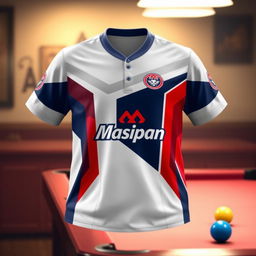 A striking billiard jersey designed with a Mosconi-inspired theme, featuring a vibrant white color combination