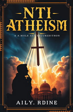 A striking book cover for an anti-atheism book, featuring a bold, eye-catching design that juxtaposes religious symbols with abstract graphics