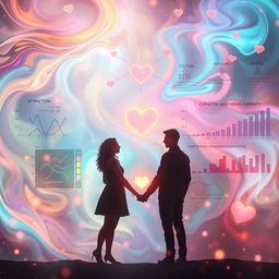 A mesmerizing depiction of the science of love, featuring a vibrant, ethereal atmosphere with swirling colors representing emotions