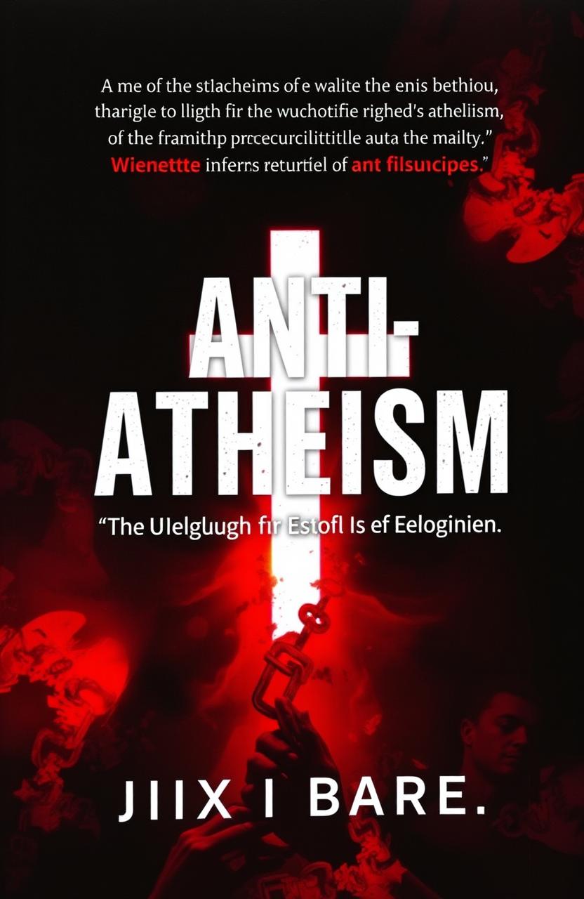 A visually striking book cover for an anti-atheism book, featuring a bold title set against a dramatic background, possibly depicting a clash between light and dark themes