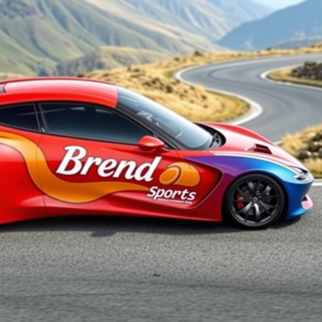 A sleek and modern sports car featuring a distinctive bread logo on its side