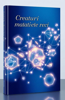 A beautifully designed book cover for a poetry collection titled 'Creaturi matematice reci', featuring an abstract representation of mathematical shapes and creatures