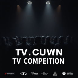 A visually striking and minimalist poster for a TV competition show featuring participants dressed in identical black outfits and masks, blending into the shadows