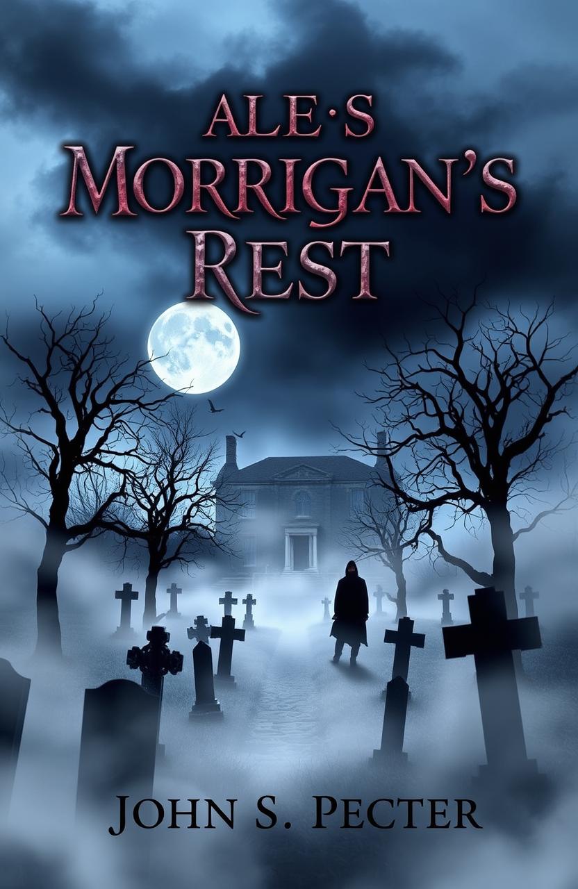 A chilling and atmospheric book cover design for "Tales of Morrigan’s Rest" by John S