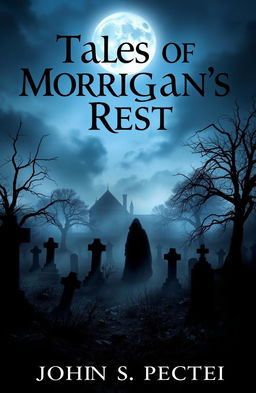 A chilling and atmospheric book cover design for "Tales of Morrigan’s Rest" by John S