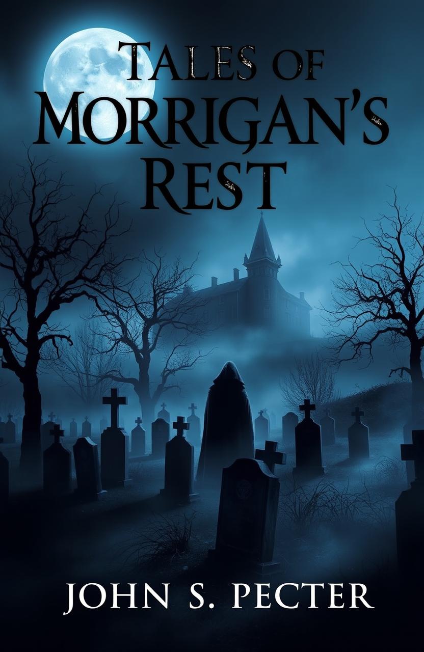 A chilling and atmospheric book cover design for "Tales of Morrigan’s Rest" by John S