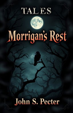 A haunting and eerie book cover for a horror stories collection titled 'Tales of Morrigan’s Rest' by John S