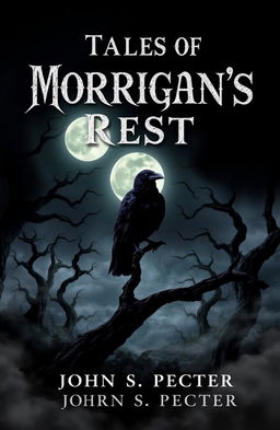 A haunting and eerie book cover for a horror stories collection titled 'Tales of Morrigan’s Rest' by John S