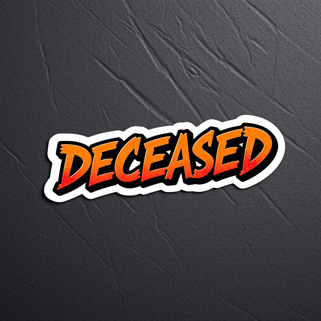 A bold and stylized text sticker featuring the word "DECEASED" in an edgy and eye-catching font