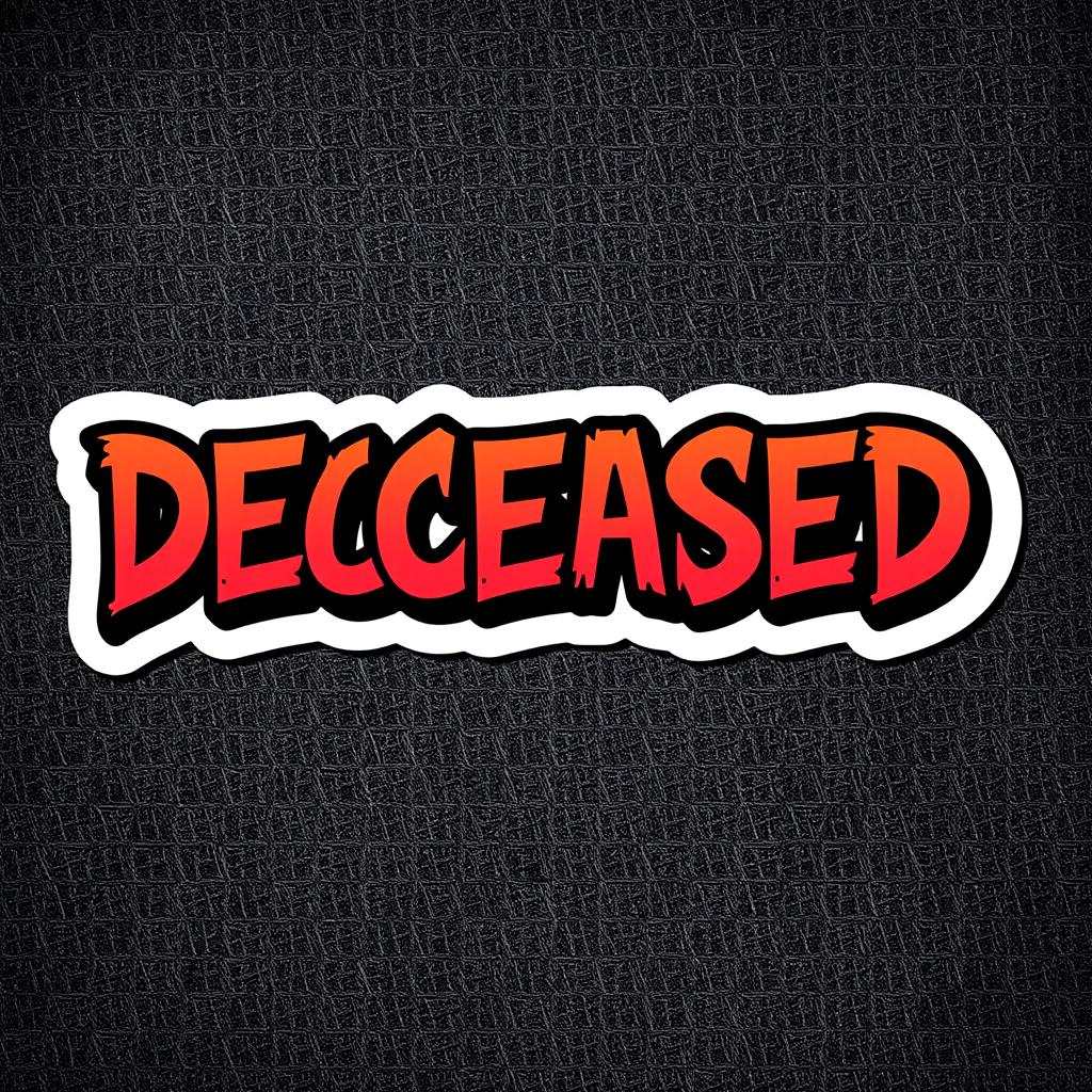 A bold and stylized text sticker featuring the word "DECEASED" in an edgy and eye-catching font