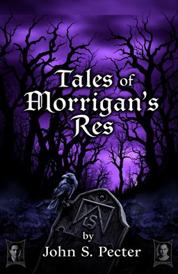 A chilling and atmospheric book cover for a horror stories collection titled 'Tales of Morrigan’s Rest' by John S