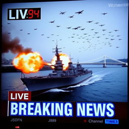 A visually gripping 'LIVE Breaking News' broadcast from the Westminster Times Channel, featuring a prominent inscription in white letters outlined with blue highlights stating: 'JSDFN Assault Vladivostok