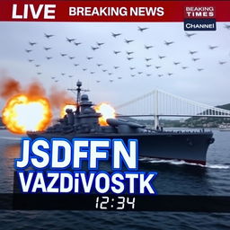 A visually gripping 'LIVE Breaking News' broadcast from the Westminster Times Channel, featuring a prominent inscription in white letters outlined with blue highlights stating: 'JSDFN Assault Vladivostok