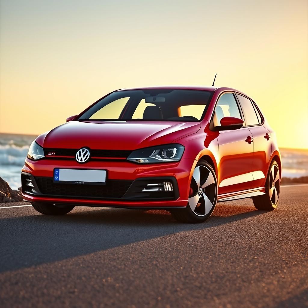 A sleek and sporty Volkswagen Polo GTI, showcasing its distinct aggressive styling and dynamic design