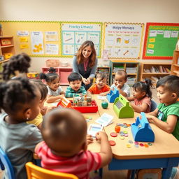 A vibrant classroom scene focused on financial literacy for young children in an elementary education setting