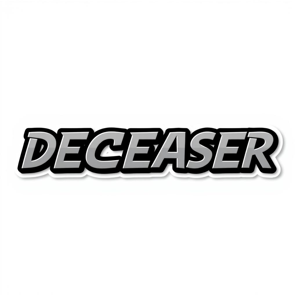 A high-resolution text sticker featuring the word "DECEASER" in a Yataghan font style