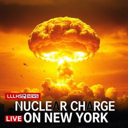 A gripping 'LIVE Breaking News' scene with a bold inscription that reads: 'Nuclear Charge on New York