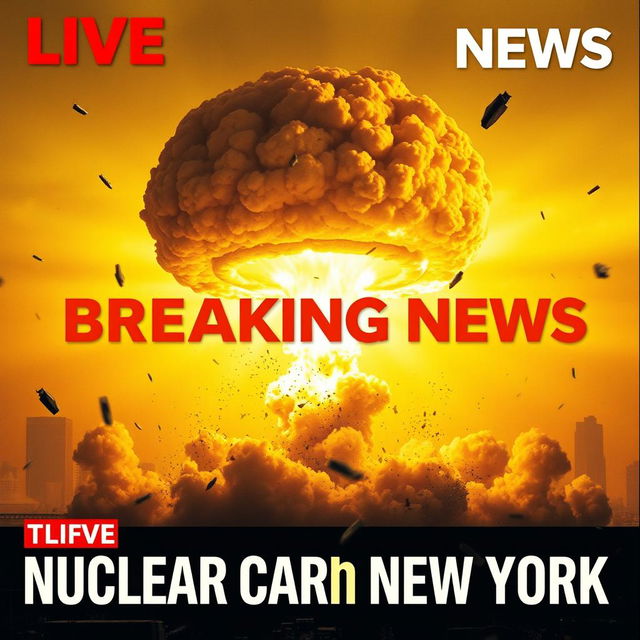 A gripping 'LIVE Breaking News' scene with a bold inscription that reads: 'Nuclear Charge on New York