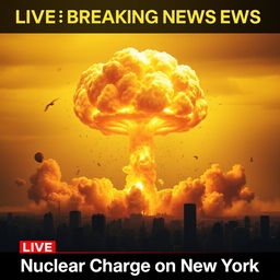 A gripping 'LIVE Breaking News' scene with a bold inscription that reads: 'Nuclear Charge on New York