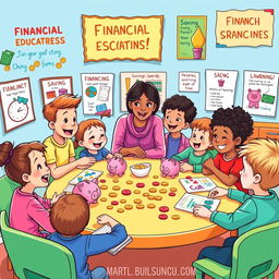 An engaging and colorful illustration showcasing financial education for children