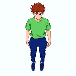 A top-view depiction of a character wearing a very dark blue sports costume complemented by a light green T-shirt