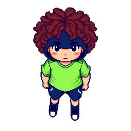 A 16x16 pixel art character viewed from a total top view, featuring a very dark blue sports costume paired with a light green T-shirt