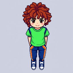 A 16x16 pixel art character viewed from a total top view, featuring a very dark blue sports costume paired with a light green T-shirt