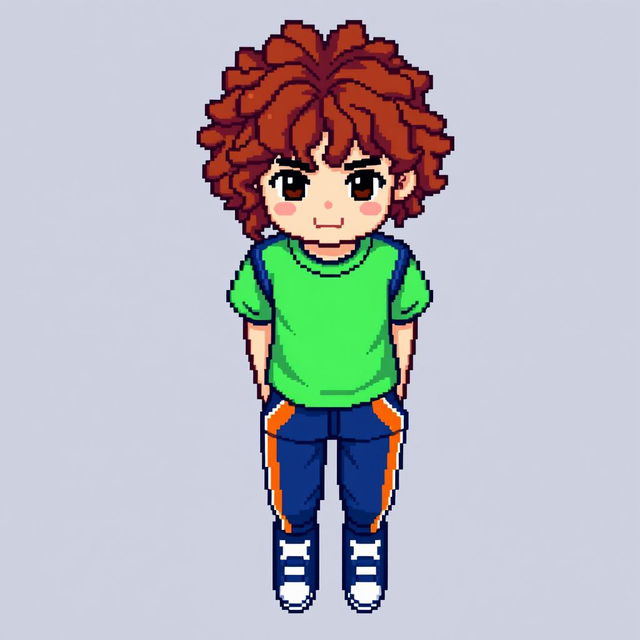 A 16x16 pixel art character viewed from a total top view, featuring a very dark blue sports costume paired with a light green T-shirt