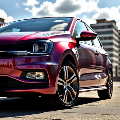 A beautifully detailed and vibrant image of a Volkswagen Polo 6N2, showcasing the car's sporty design and sleek lines