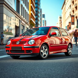 A sleek, sporty 2001 Volkswagen Polo GTI parked on a vibrant city street