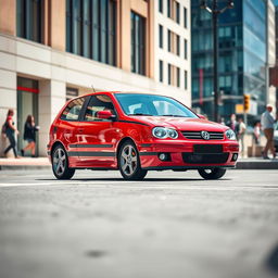 A sleek, sporty 2001 Volkswagen Polo GTI parked on a vibrant city street