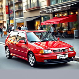 An elegant 1999 Volkswagen Polo 6N2 GTI, featured in a dynamic urban setting