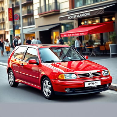 An elegant 1999 Volkswagen Polo 6N2 GTI, featured in a dynamic urban setting