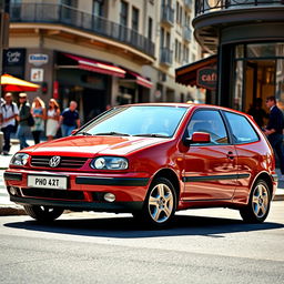 An elegant 1999 Volkswagen Polo 6N2 GTI, featured in a dynamic urban setting