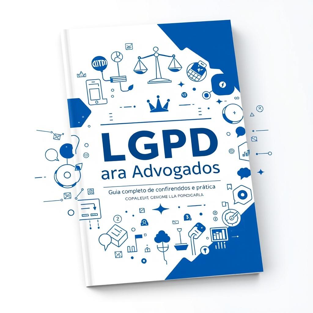 A detailed and visually appealing guide cover design for 'LGPD para Advogados: Guia Completo de Conformidade e Prática'