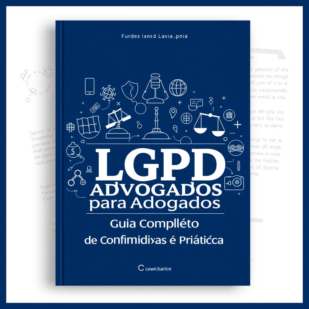 A detailed and visually appealing guide cover design for 'LGPD para Advogados: Guia Completo de Conformidade e Prática'