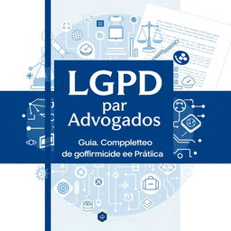 A detailed and visually appealing guide cover design for 'LGPD para Advogados: Guia Completo de Conformidade e Prática'