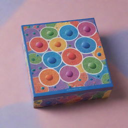 A beautiful, engaging game box design featuring various mitotic phases depicted by lively, animated cells in division. These playful cells, interacting or smiling, are surrounded by rainbow-colored cellular patterns. A striking title sits centrally on the box.