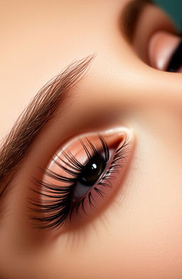 An elegant and classy close-up of luxurious eyelashes adorned with a subtle shimmer