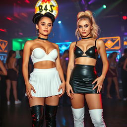 Two 19-year-old Russian girls in a vibrant night club setting