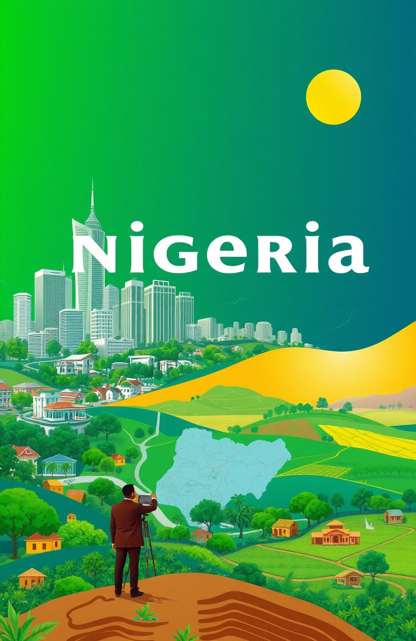 A vibrant landscape blending both urban and rural Nigeria, prominently featuring the Abuja skyline filled with modern skyscrapers