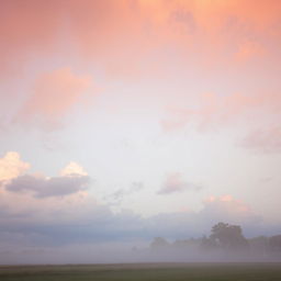 A serene and beautiful dusky morning scene featuring soft dusty hues of orange, pink, and lavender in the sky