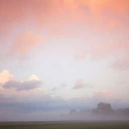 A serene and beautiful dusky morning scene featuring soft dusty hues of orange, pink, and lavender in the sky